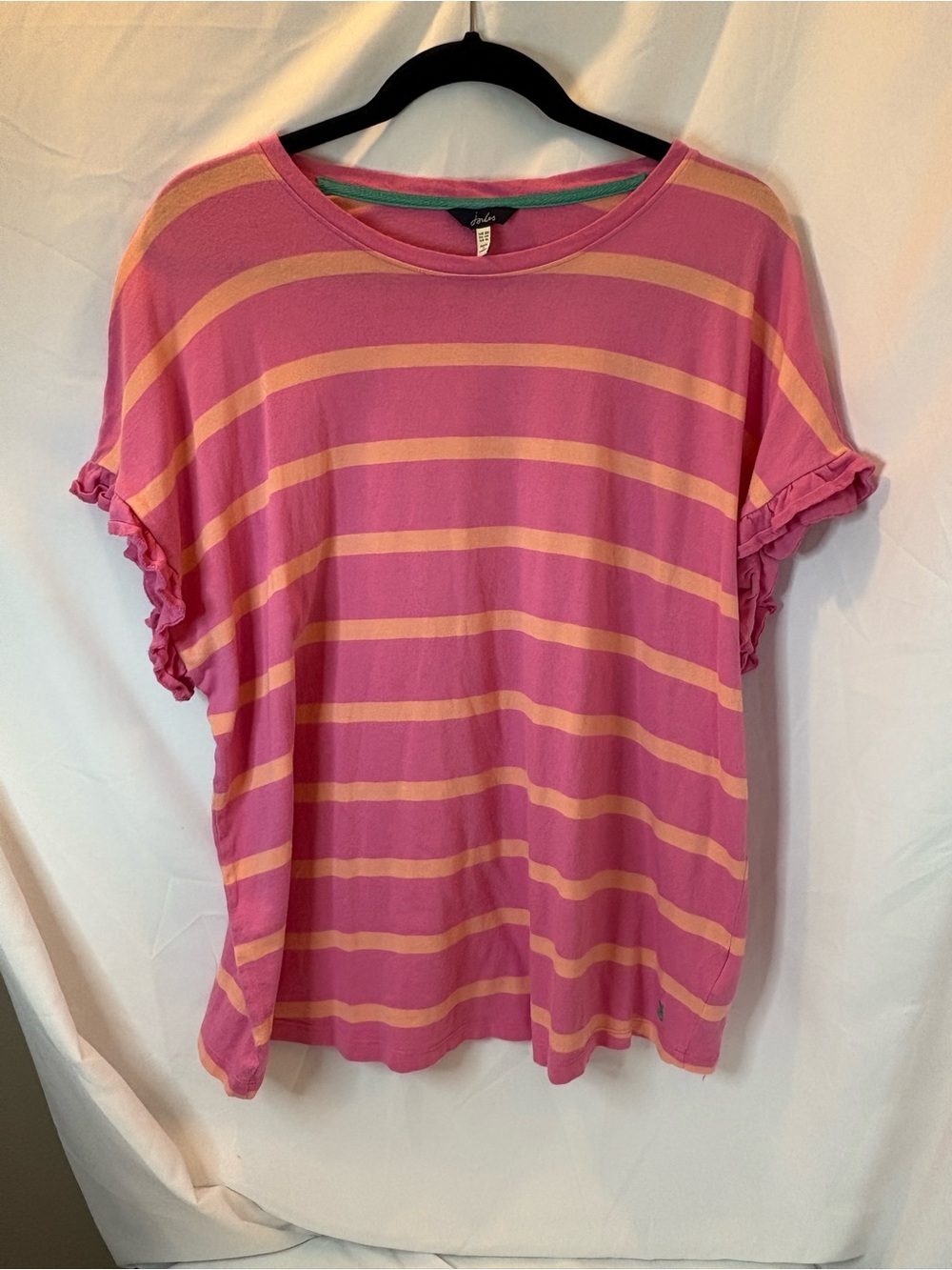 Studio Pink and Cream Striped Ruffle Sleeve Tee